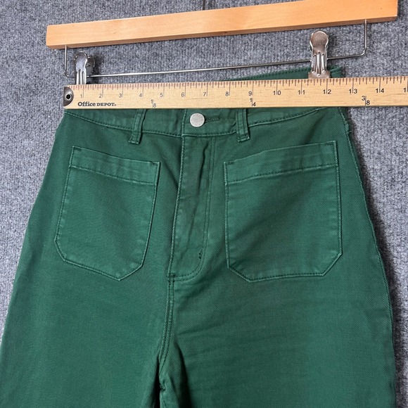 ROLLAS High Waisted Wide Leg Crop Jeans Emerald Green Cotton Blend Size 26 - Picture 5 of 12